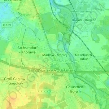 Mappa topografica Madlow, altitudine, rilievo