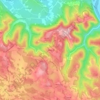 Mappa topografica Récès, altitudine, rilievo