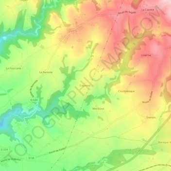 Mappa topografica Courniac, altitudine, rilievo