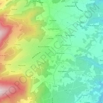 Mappa topografica Le Briat, altitudine, rilievo