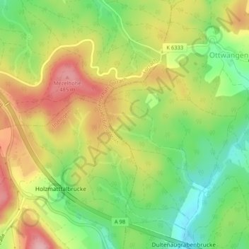 Mappa topografica Dinkelberg, altitudine, rilievo