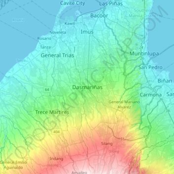 Mappa topografica Dasmariñas, altitudine, rilievo