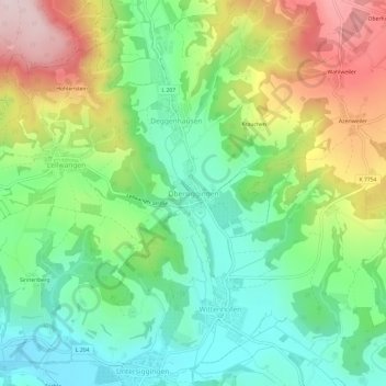 Mappa topografica Obersiggingen, altitudine, rilievo