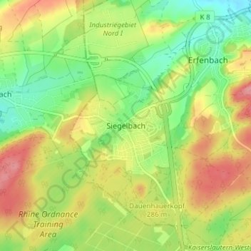 Mappa topografica Siegelbach, altitudine, rilievo