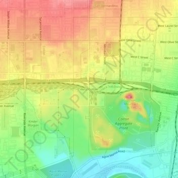 Mappa topografica West Colton, altitudine, rilievo