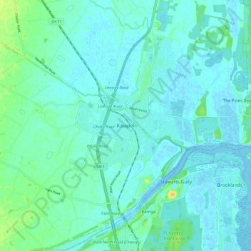 Mappa topografica Kaiapoi, altitudine, rilievo