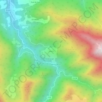 Mappa topografica Cazaril, altitudine, rilievo