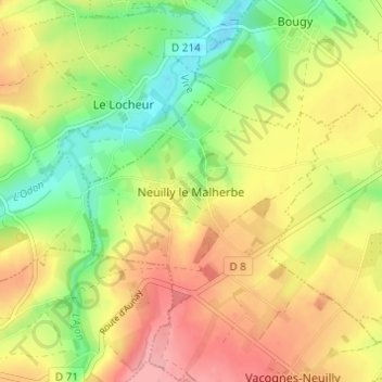 Mappa topografica Neuilly le Malherbe, altitudine, rilievo