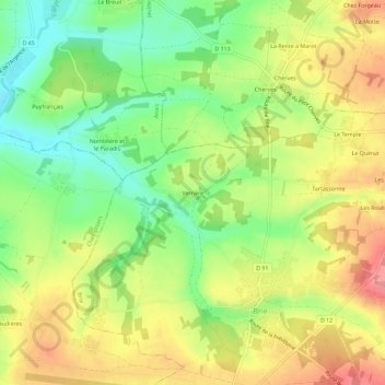 Mappa topografica Verrière, altitudine, rilievo