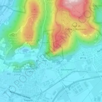 Mappa topografica Monte Predelle, altitudine, rilievo