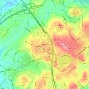 Mappa topografica West Village, altitudine, rilievo