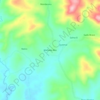Mappa topografica Malhada Alta, altitudine, rilievo