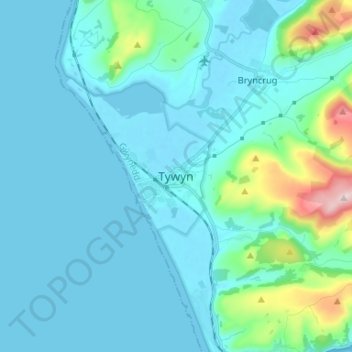 Mappa topografica Tywyn, altitudine, rilievo