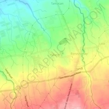Mappa topografica Halang, altitudine, rilievo