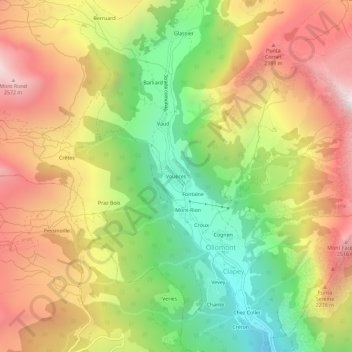 Mappa topografica Vouèces, altitudine, rilievo