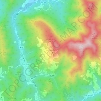 Mappa topografica Polverara, altitudine, rilievo