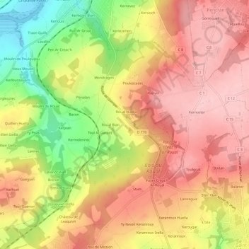 Mappa topografica Le Roual, altitudine, rilievo