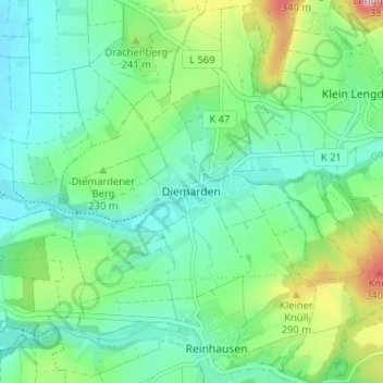 Mappa topografica Diemarden, altitudine, rilievo