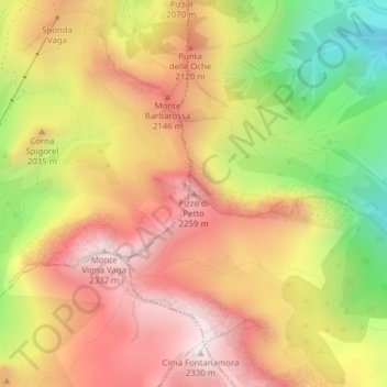Mappa topografica Pizzo di Petto, altitudine, rilievo