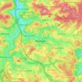 Mappa topografica Wenden, altitudine, rilievo
