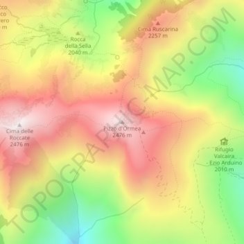 Mappa topografica Pizzo d'Ormea, altitudine, rilievo