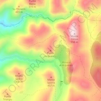 Mappa topografica Punta Acquaresi, altitudine, rilievo