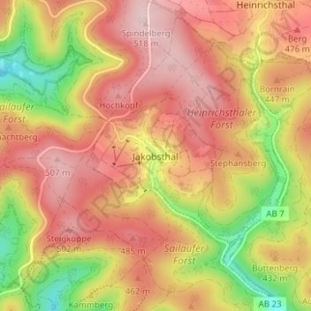 Mappa topografica Jakobsthal, altitudine, rilievo