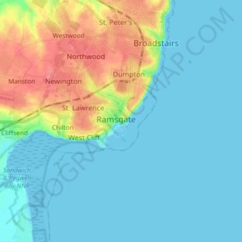 Mappa topografica Ramsgate, altitudine, rilievo