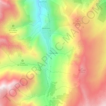 Mappa topografica Les Cariots, altitudine, rilievo