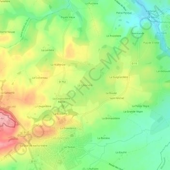 Mappa topografica La Chevrière, altitudine, rilievo