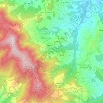 Mappa topografica Bruceto, altitudine, rilievo