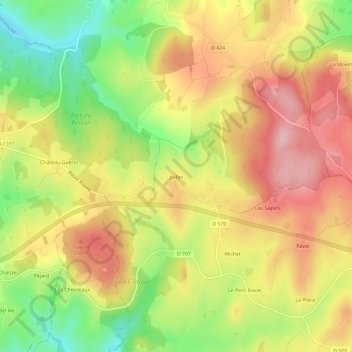 Mappa topografica Juillet, altitudine, rilievo