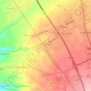 Mappa topografica San Pedro II, altitudine, rilievo