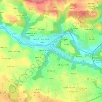 Mappa topografica Pont-Augan, altitudine, rilievo