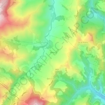Mappa topografica Tomba, altitudine, rilievo
