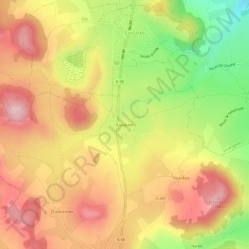 Mappa topografica Bargettes, altitudine, rilievo