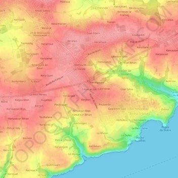 Mappa topografica Croas ar Go, altitudine, rilievo