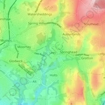 Mappa topografica Lees, altitudine, rilievo