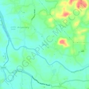 Mappa topografica Tarur, altitudine, rilievo