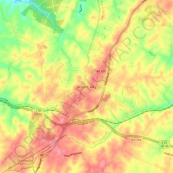 Mappa topografica Mount Airy, altitudine, rilievo