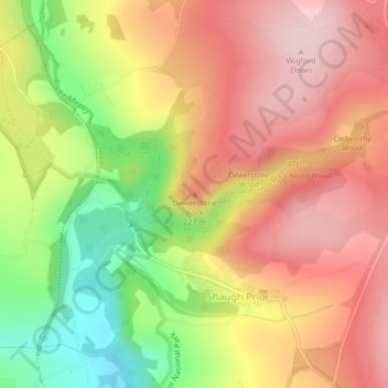 Mappa topografica Dewerstone Rock, altitudine, rilievo