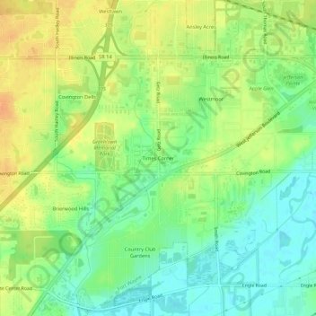 Mappa topografica Times Corner, altitudine, rilievo