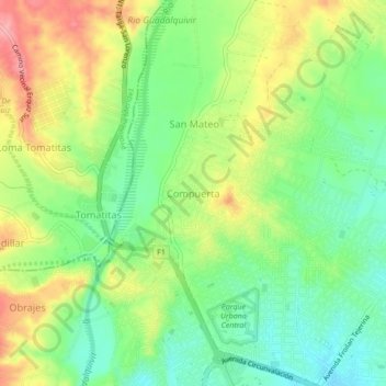 Mappa topografica Compuerta, altitudine, rilievo