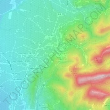 Mappa topografica La Gardette, altitudine, rilievo