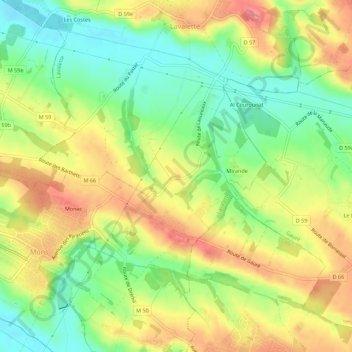 Mappa topografica Laoureaux, altitudine, rilievo
