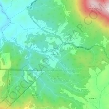 Mappa topografica Green Cove, altitudine, rilievo