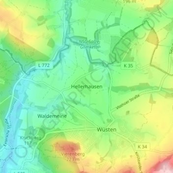 Mappa topografica Hellerhausen, altitudine, rilievo