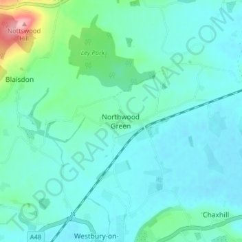 Mappa topografica Northwood Green, altitudine, rilievo