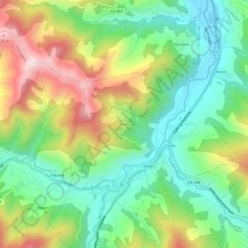 Mappa topografica Rases, altitudine, rilievo