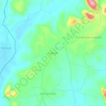 Mappa topografica Arehalli, altitudine, rilievo